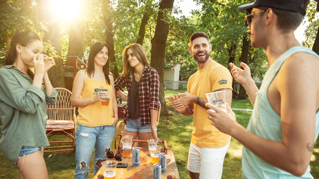 Corona Premier drinks at a backyard gathering.