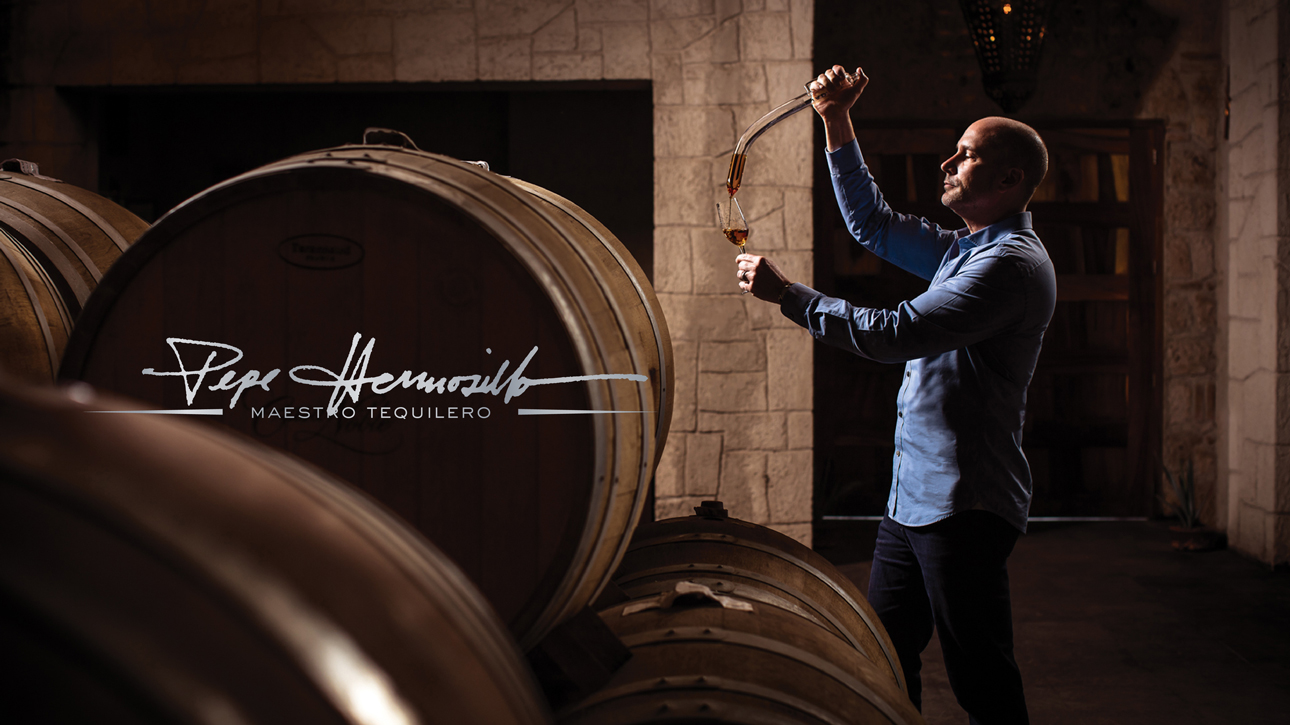 Casa Noble tequila founder, Jose Pepe Hermosillo, working by barrels.