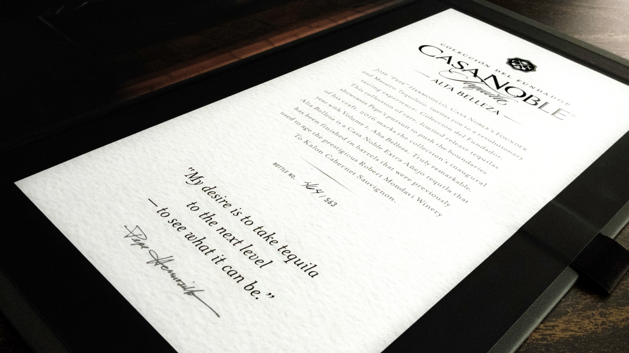 Casa Noble tequila story about Alta Belleza collection.