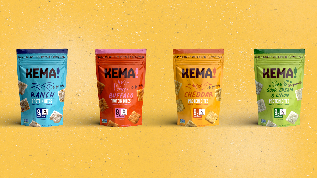A Kema product lineup of protein bites.