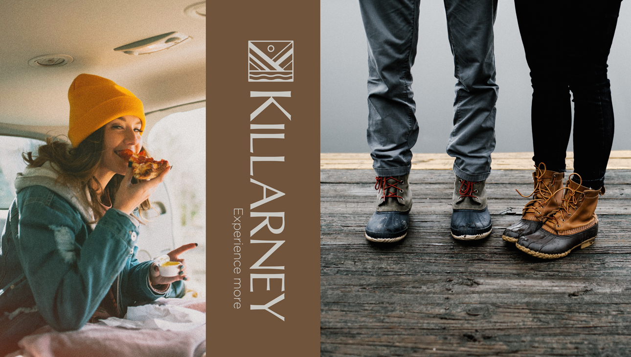 Killarney exploration lifestyle photos with brown banner.