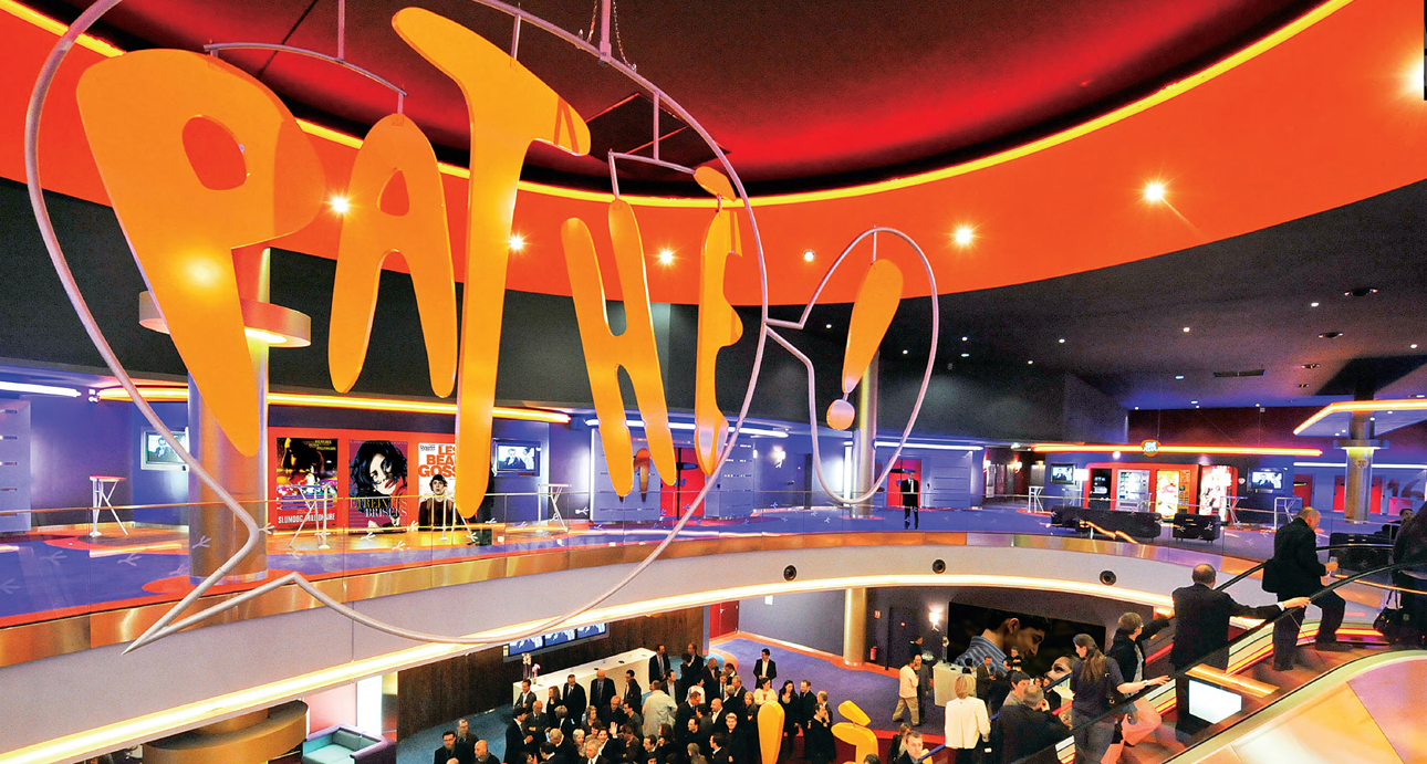 Pathe hanging sign in a theater