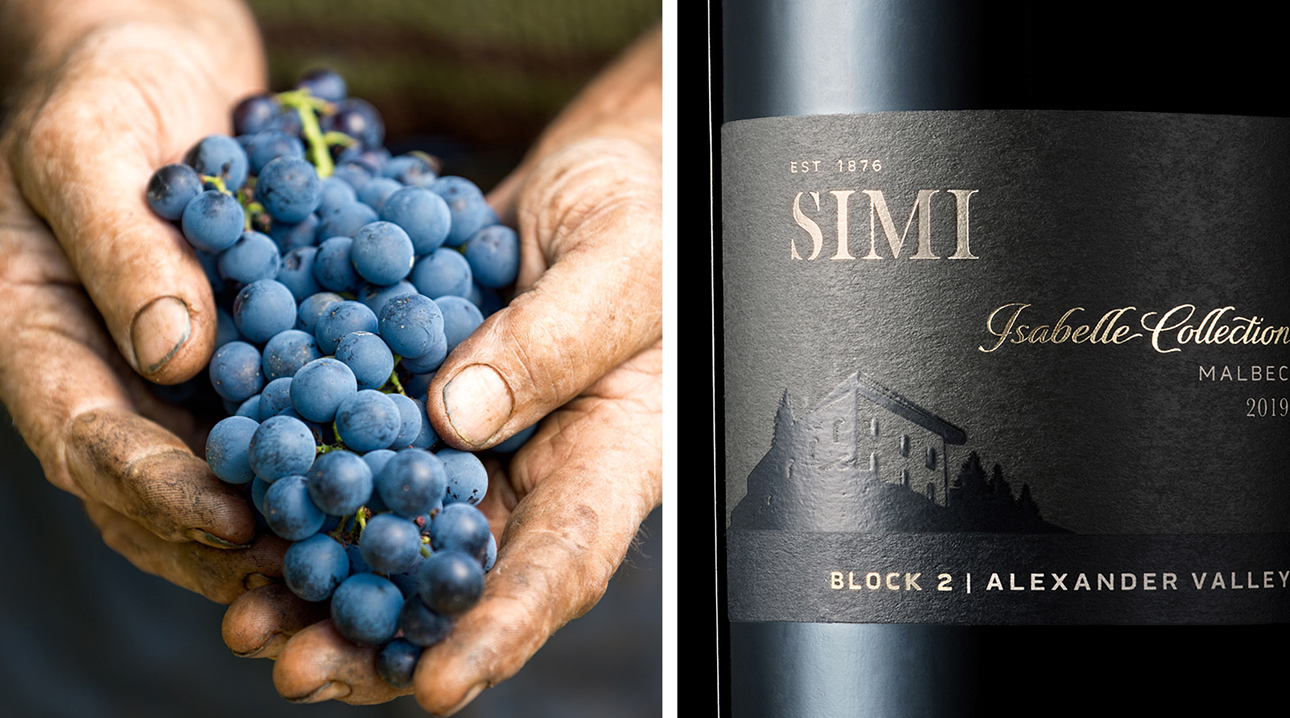 Simi Winery Isabelle Collection label close-up and grapes.