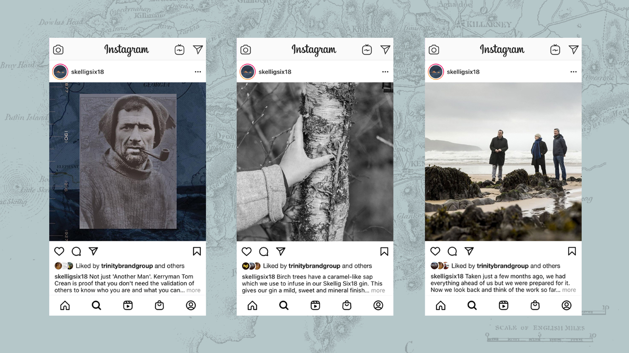 Skellig Six18 Distillery social media posts.