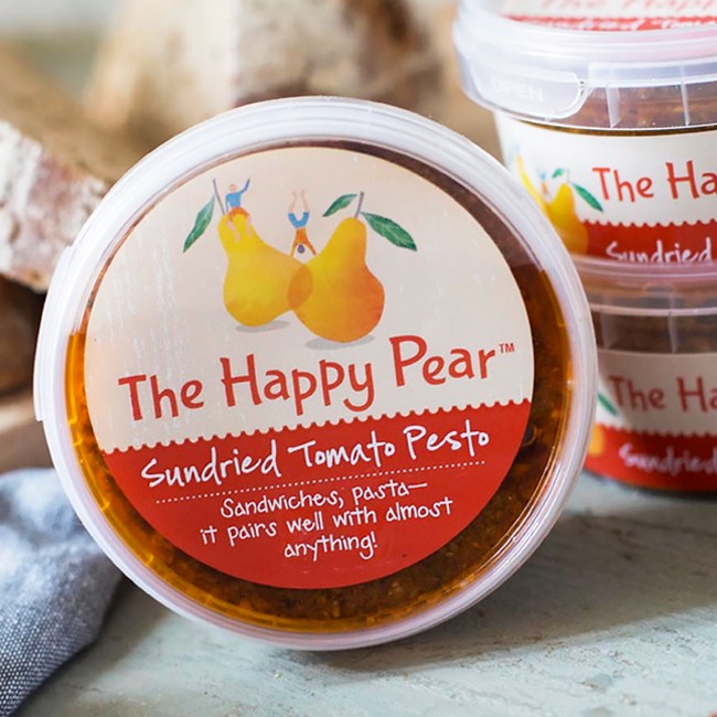 The Happy Pear™ pesto packaging and food.