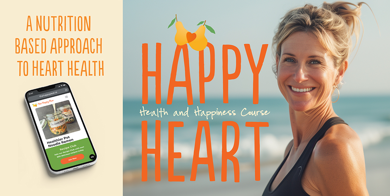 The Happy Pear™ website and Happy Heart tagline next to a woman smiling.