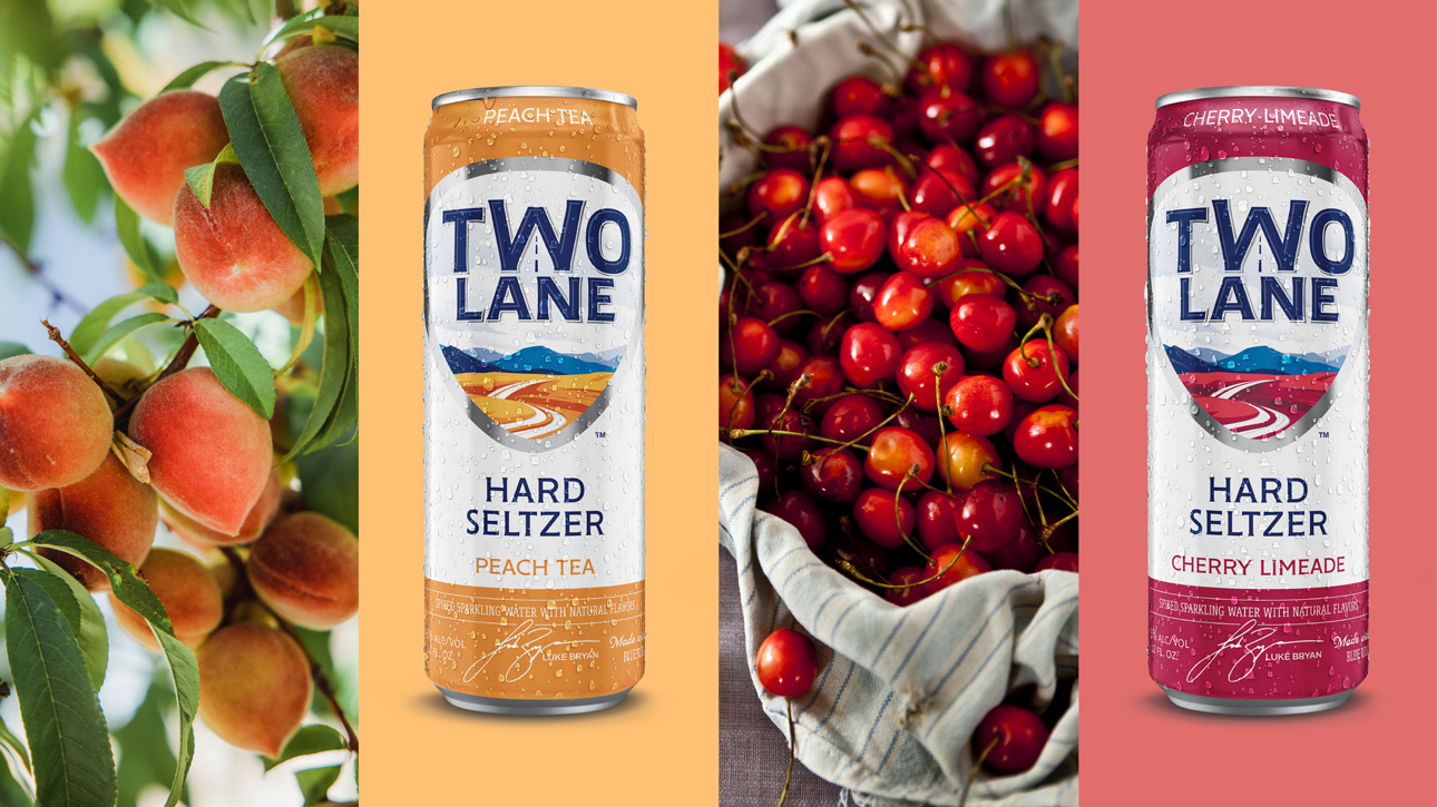 Two Lane seltzers, Peach Tea and Cherry Limeade.