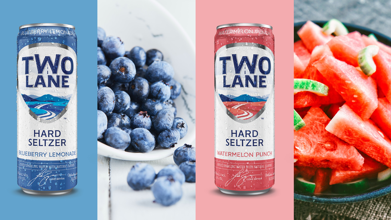 Two Lane seltzers, Blueberry Lemonade and Watermelon Punch.