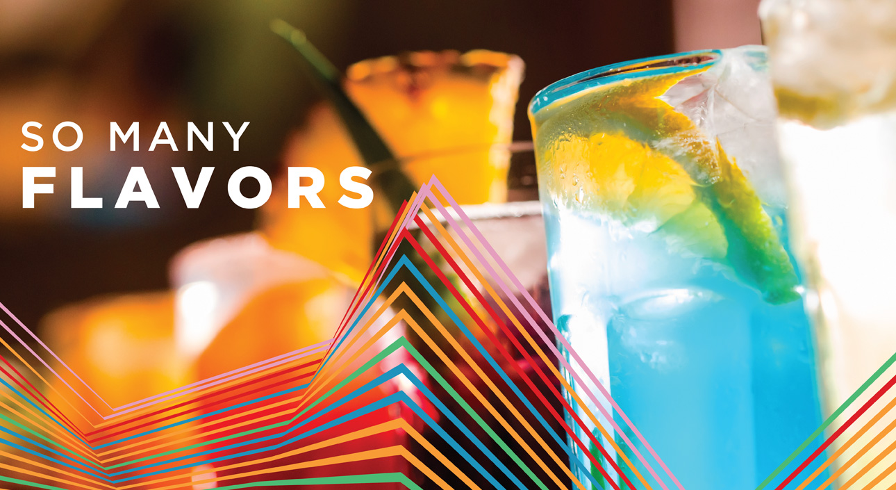 UV Vodka cocktails with tagline, So Many Flavors.