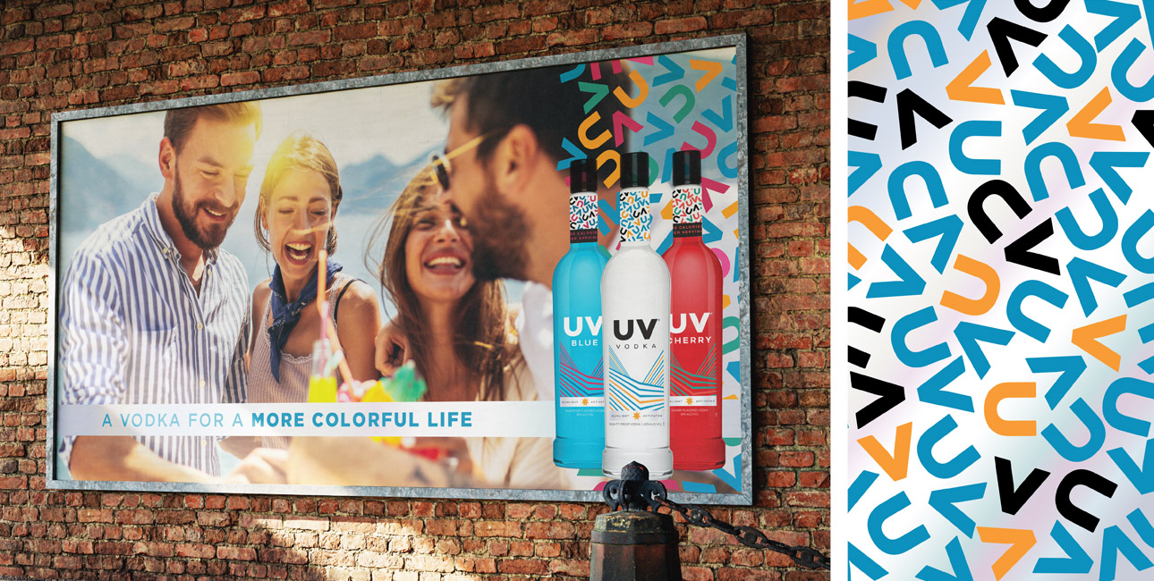 UV Vodka advertisement on a billboard.