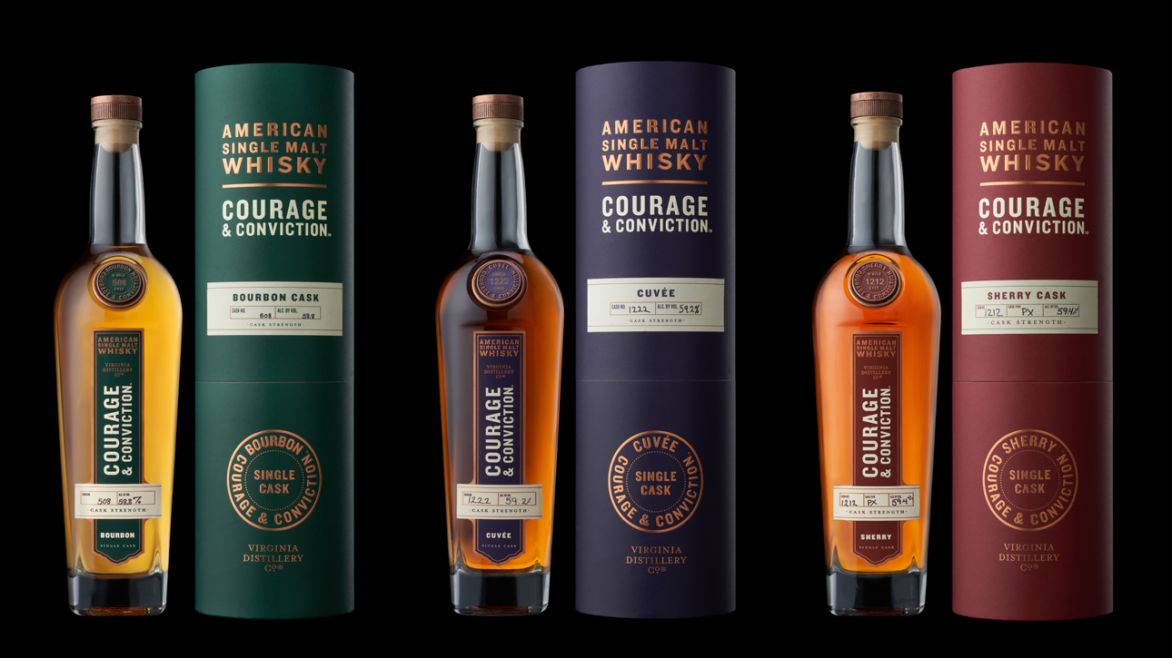 Virginia Distillery Co Courage & Conviction Single Cask emboss on capsule.