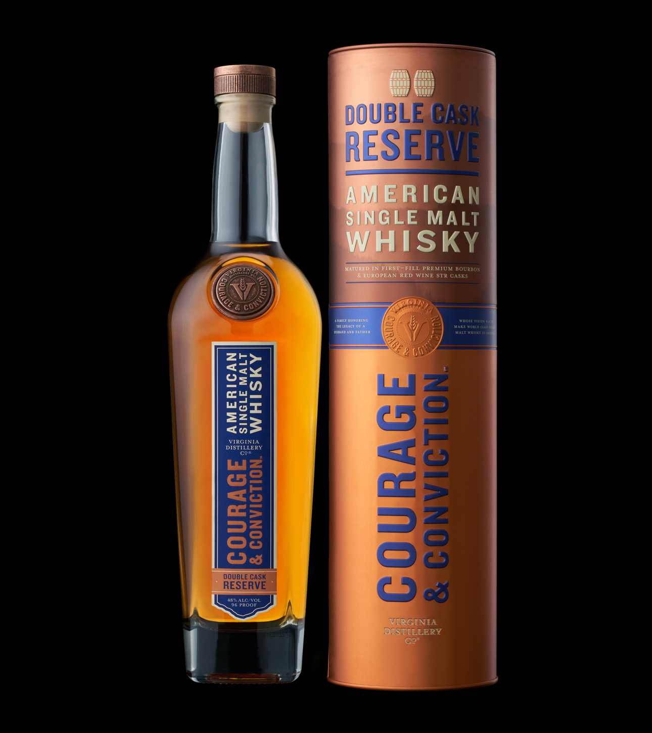 Virginia Distillery Co Courage & Conviction Double Cask Reserve bottle and capsule.