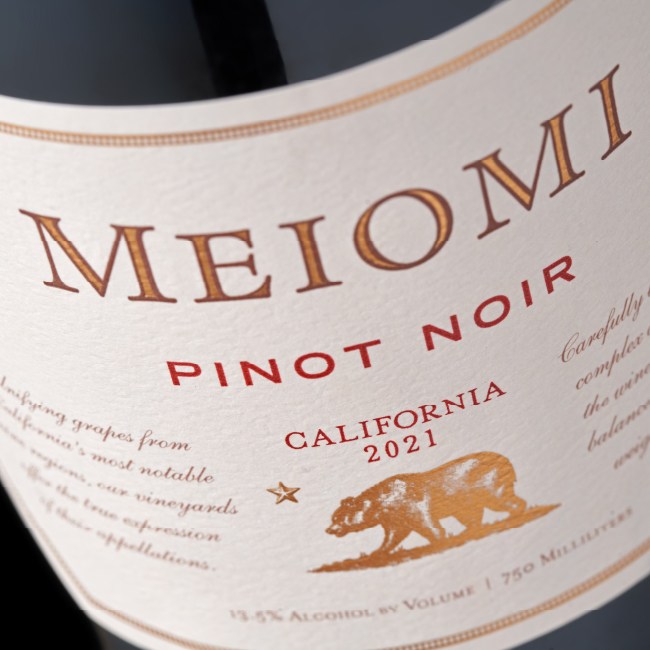 Meiomi wine label close-up.