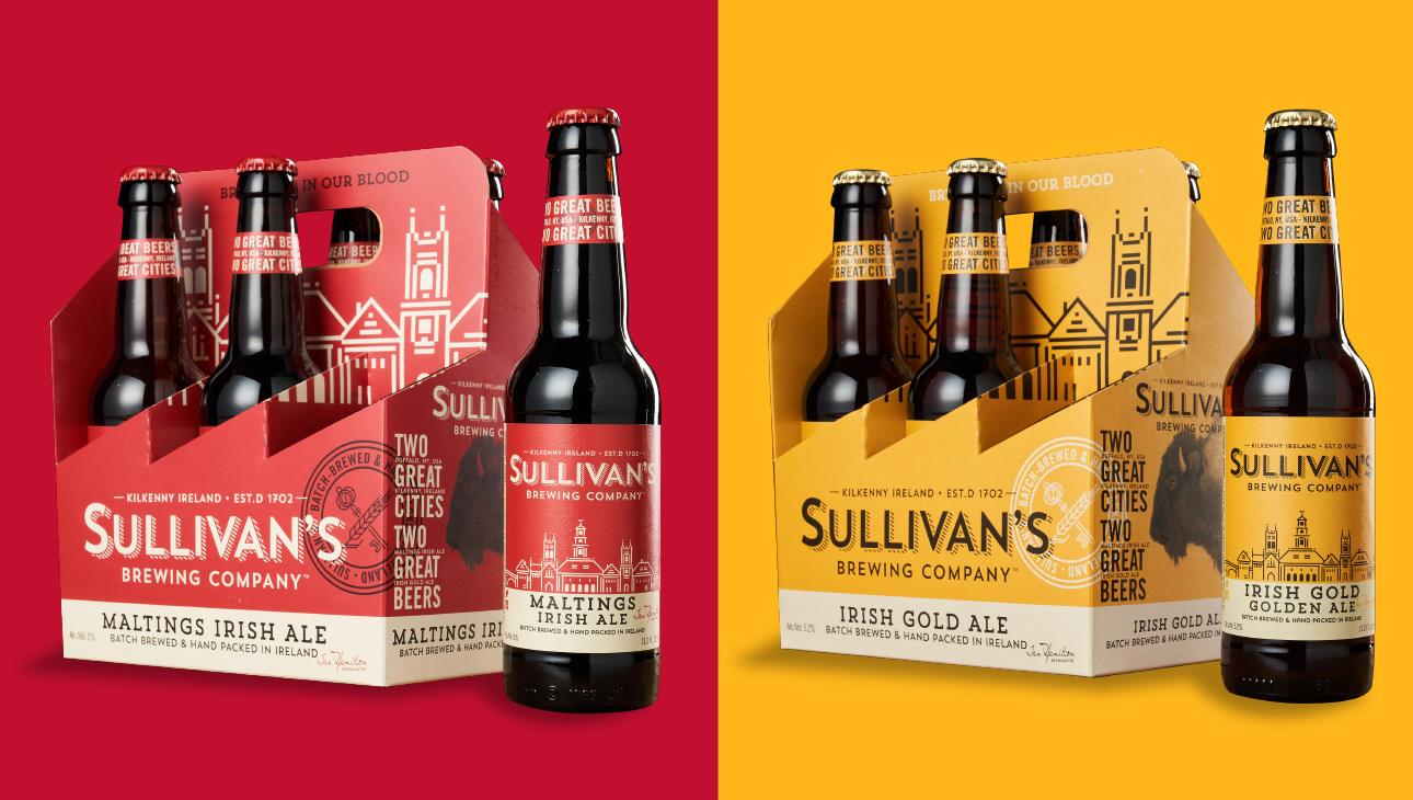 Sullivan's Brewing Company 6-pack of beer, Maltings Irish Ale and Irish Gold Ale.