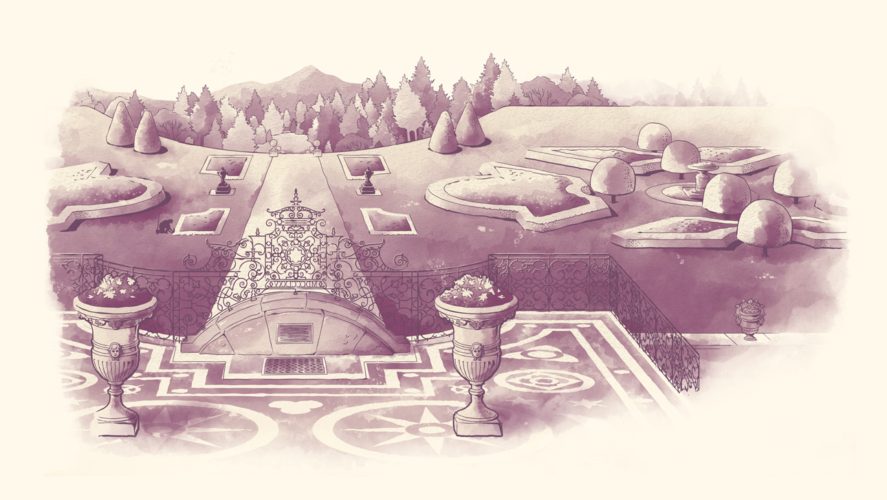 Fercullen Estate Series, The Gardens watercolor illustration.