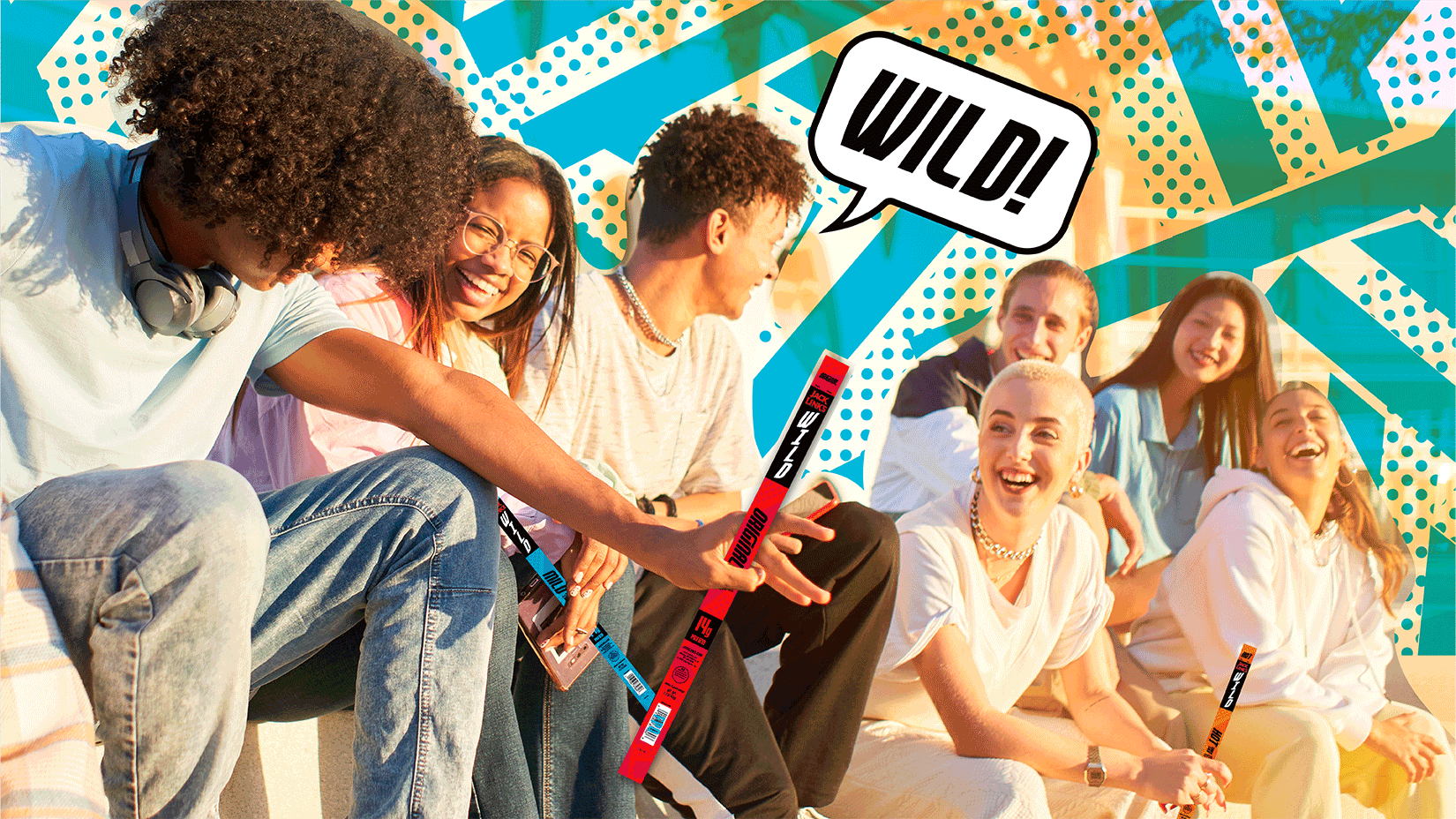 A group of friends enjoying Jack Link's JL Wild snack sticks.