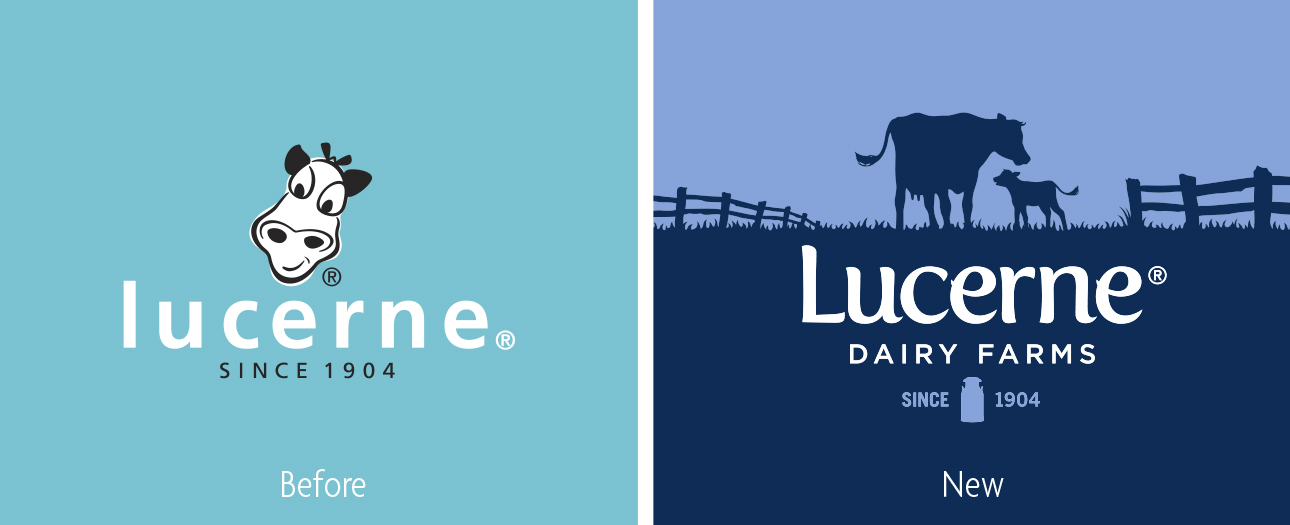 Lucerne Dairy Farms logo before and after.