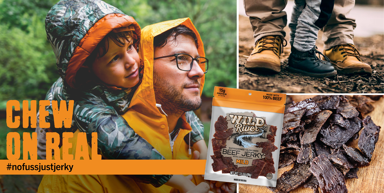 Wild River Jerky "chew on real" tagline.